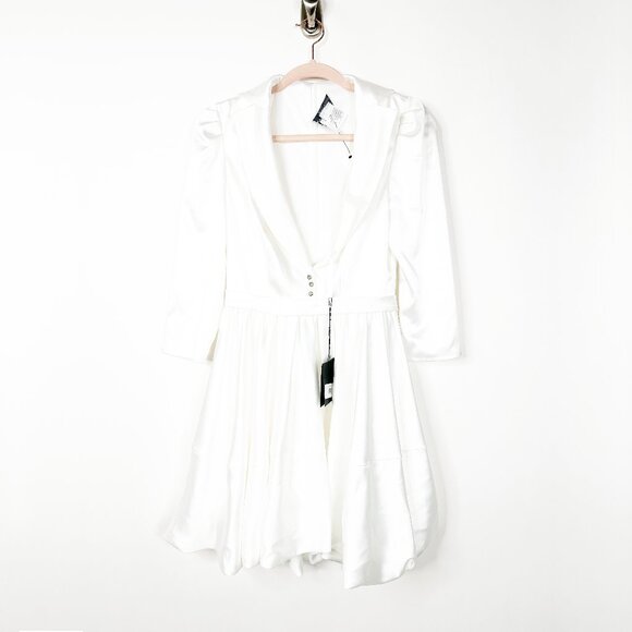 FLAW - NWT Mac Duggal Satin Lapel A-Line Blazer Mini Dress White 2 #A0185 - Picture 3 of 12